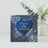 Denim & Diamonds Blue Heart Party Einladungen (Stehend Vorderseite)