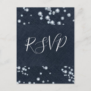 Denim & Diamonds Blue Jeans Bling Glam RSVP Einladungspostkarte