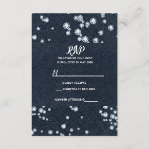 Denim & Diamonds Blue Jeans Bling Glam RSVP Karte