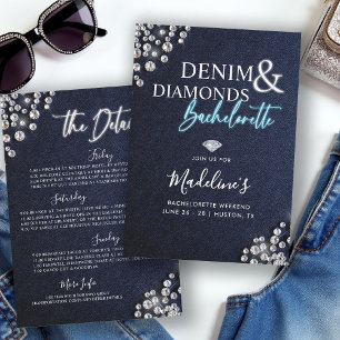 Denim Diamonds Blue White Bachelorette Itinerary Einladung
