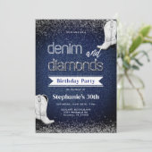 Denim Diamonds Blue White Boots Chic 30. Geburtsta Einladung (Stehend Vorderseite)