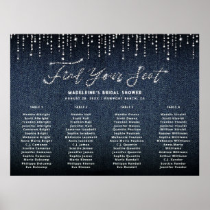 Denim Diamonds Brautparty Chic Seekarte Poster