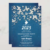 Denim Diamonds Butterflies Blue Graduation Party Einladung (Vorne/Hinten)