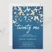 Denim Diamonds Butterflies Glitzer Blue 21st Bday Einladung (Vorderseite)