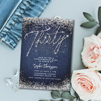 Denim Diamonds Calligraphie 30. Geburtstags-Party Einladung