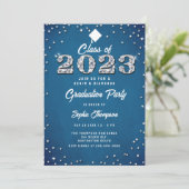 Denim Diamonds Calligraphy 2023 Graduation Party Einladung (Stehend Vorderseite)