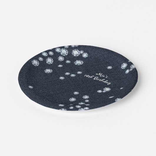 Denim & Diamonds Chic Elegante Bling Party Teller (Schrägansicht)