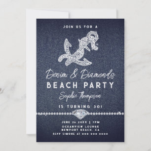 Denim Diamonds Coastal Anchor Beach Geburtstagspar Einladung