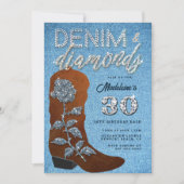 Denim Diamonds Cowgirl Bling Jeans Birthday Party Einladung (Vorderseite)