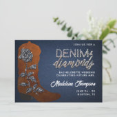 Denim Diamonds Cowgirl Boot Bachelorette Itinerary Einladung (Stehend Vorderseite)