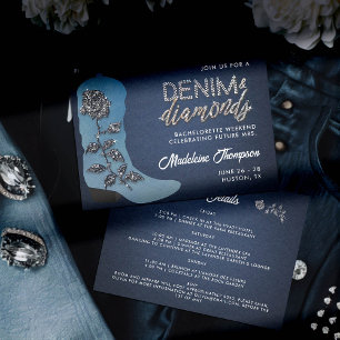 Denim Diamonds Cowgirl Boot Bachelorette Itinerary Einladung