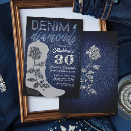 Denim Diamonds Cowgirl Boot Bling Birthday Party Einladung