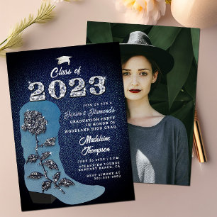 Denim Diamonds Cowgirl Boot Foto Graduation Party Einladung