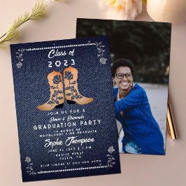 Denim Diamonds Cowgirl Boot Foto Graduation Party Einladung