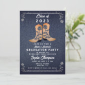 Denim Diamonds Cowgirl Boot Foto Graduation Party Einladung (Stehend Vorderseite)