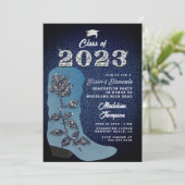 Denim Diamonds Cowgirl Boot Foto Graduation Party Einladung (Stehend Vorderseite)