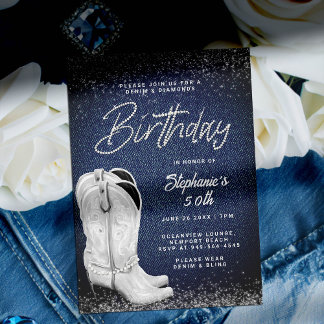 Denim Diamonds Cowgirl Boots Bling 50. Geburtstag Einladung