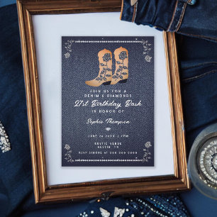 Denim Diamonds Cowgirl Boots Rose 21. Geburtstag Einladung