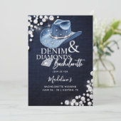 Denim Diamonds Cowgirl Hat Bachelorette Itinerary Einladung (Stehend Vorderseite)