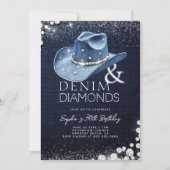 Denim Diamonds Cowgirl Hat Bling 30. Geburtstag Einladung (Vorderseite)