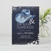 Denim Diamonds Cowgirl Hat Bling 30. Geburtstag Einladung (Stehend Vorderseite)