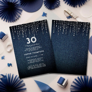 Denim Diamonds Drippings 30. Geburtstag Party Einladung