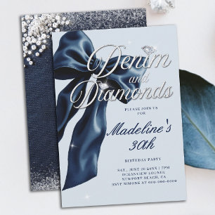 Denim Diamonds Dunkelblaue Schleife 30. Geburtstag Einladung