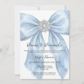 Denim Diamonds Elegant Blue Watercolor Bow Einladung (Vorderseite)