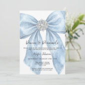 Denim Diamonds Elegant Blue Watercolor Bow Einladung (Stehend Vorderseite)