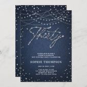 Denim Diamonds Elegant Glitzer Blue 30. Geburtstag Einladung (Vorne/Hinten)
