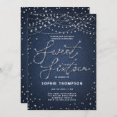 Denim Diamonds Elegant Glitzer Blue Jeans Sweet 16 Einladung (Vorne/Hinten)