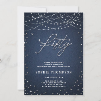 Denim Diamonds Elegant Glitzer Glam 50. Geburtstag Einladung