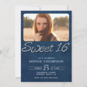 Denim Diamonds Elegant Modern Blue Sweet 16 Foto Einladung (Vorderseite)