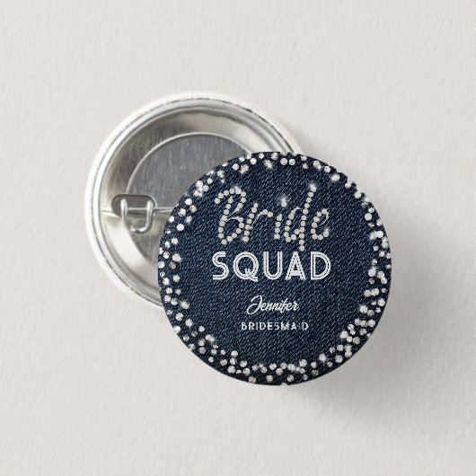 Denim Diamonds Elegant Navy Bachelorette Bride Button (Vorne & Hinten)
