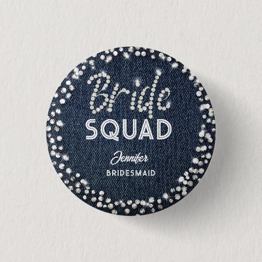 Denim Diamonds Elegant Navy Bachelorette Bride Button (Vorderseite)