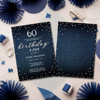 Denim Diamonds Elegant Rustic 60. Geburtstagsparty Einladung