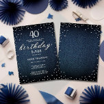 Denim Diamonds Elegant Rustikales 40. Geburtstags- Einladung<br><div class="desc">Eine einfache,  moderne,  elegante und schicke Geburtstagsgeschenk-Einladung mit blauem denim Hintergrund,  das Wort BIRTHDAY mit weißen Diamanten (simuliert,  nicht echte Diamanten) und in modernen Kalligrafien-Schrift,  und rustikale Typografie in Weiß. Ein schicker "Denim and Diamonds" Design für eine junge Frau an ihrem 40. Geburtstag!</div>