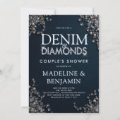 Denim Diamonds Elegante Blaue Rustikale Hochzeitsf Einladung (Vorderseite)