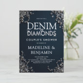 Denim Diamonds Elegante Blaue Rustikale Hochzeitsf Einladung (Stehend Vorderseite)