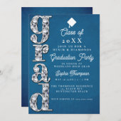 Denim Diamonds Elegante Script Graduation Party Einladung (Vorne/Hinten)