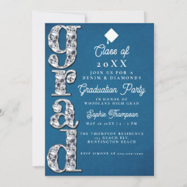 Denim Diamonds Elegante Script Graduation Party Einladung