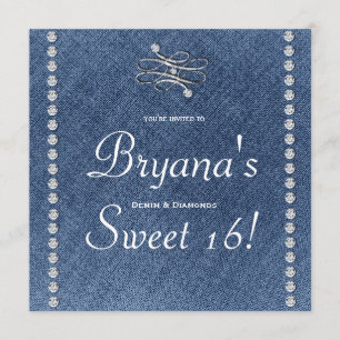 Denim & Diamonds Emblem Sweet 16 Einladung