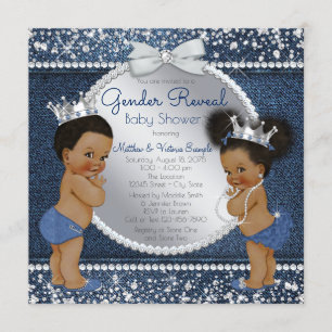 Denim Diamonds Ethnic Gender Reveal Dusche Einladung