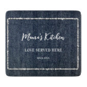 Denim Diamonds Frame Mama's Kitchen Liebe Bauernho Schneidebrett (Vorderseite)