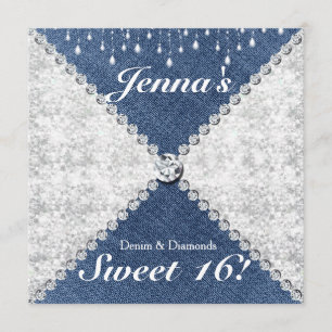 Denim & Diamonds Funkel-Bling-Party-Einladung Einladung