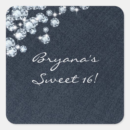 Denim & Diamonds Geburtstagsparty-Aufkleber Quadratischer Aufkleber (Vorderseite)