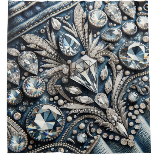 Denim & Diamonds Gemstone Bling Jean Duschvorhang (Vorderseite)