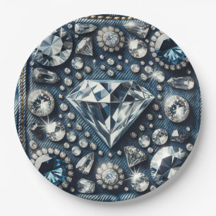 Denim & Diamonds Glam Bling Geburtstagsfeier Pappteller