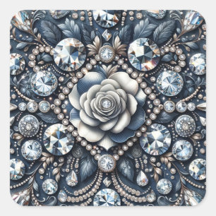 Denim & Diamonds Glam Bling Rose Geburtstagsparty Quadratischer Aufkleber