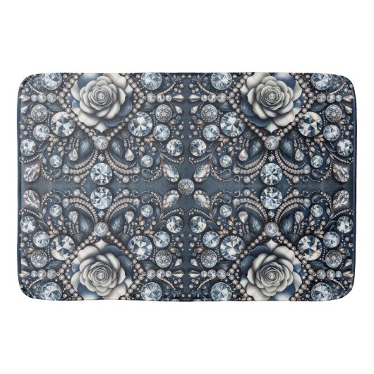Denim & Diamonds Glam Bling Rose Jewels Badematte (Vorderseite)